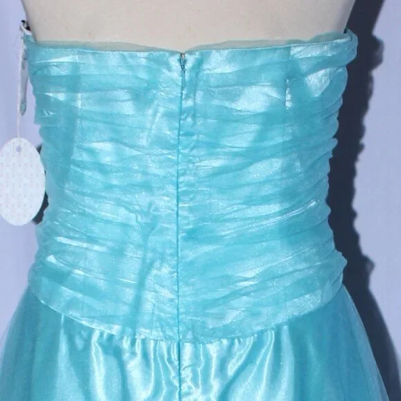 NWOT Juliet #1234 Beaded Tulle Princess Prom Gown-Size L-TURQUOISE - Picture 5 of 5